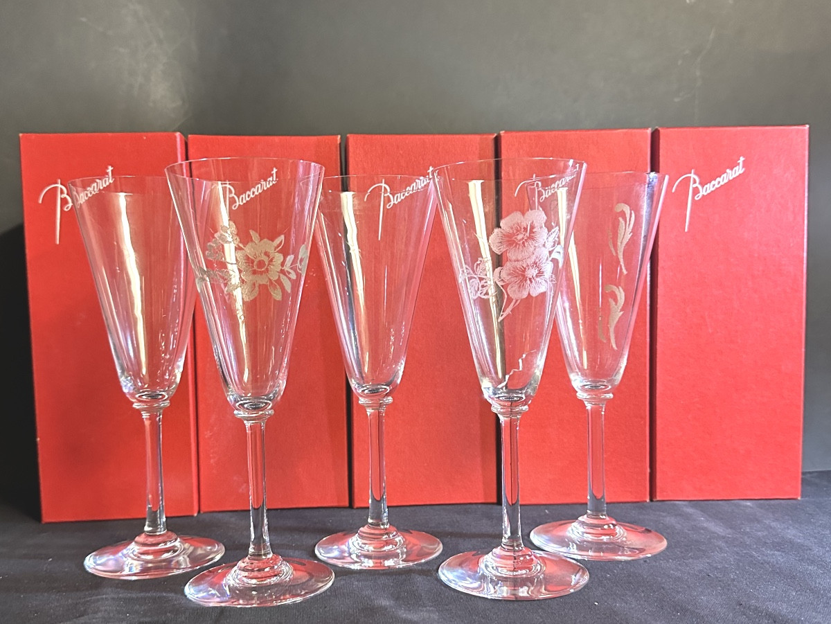 BACCARAT MUMM 5 flûte à champagne en cristal avec emboîtage parfait état -photo-3