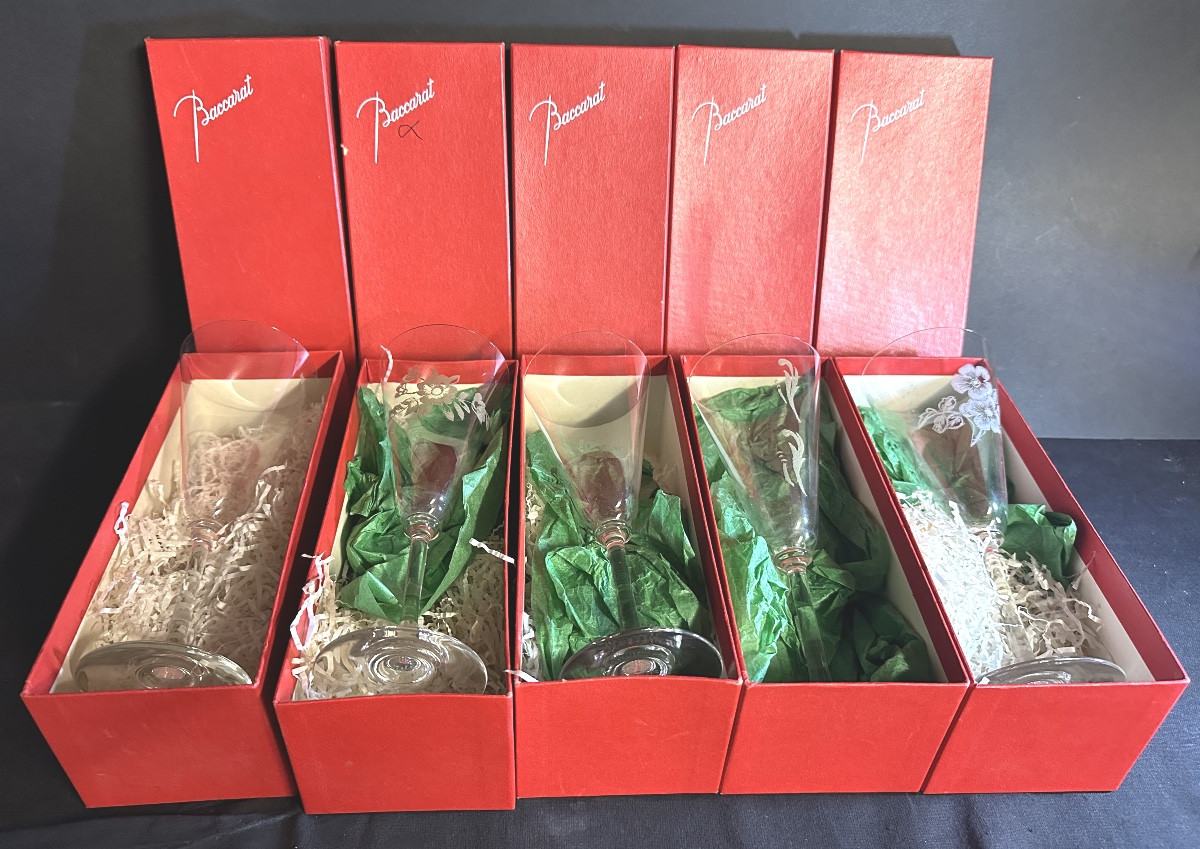 BACCARAT MUMM 5 flûte à champagne en cristal avec emboîtage parfait état -photo-2