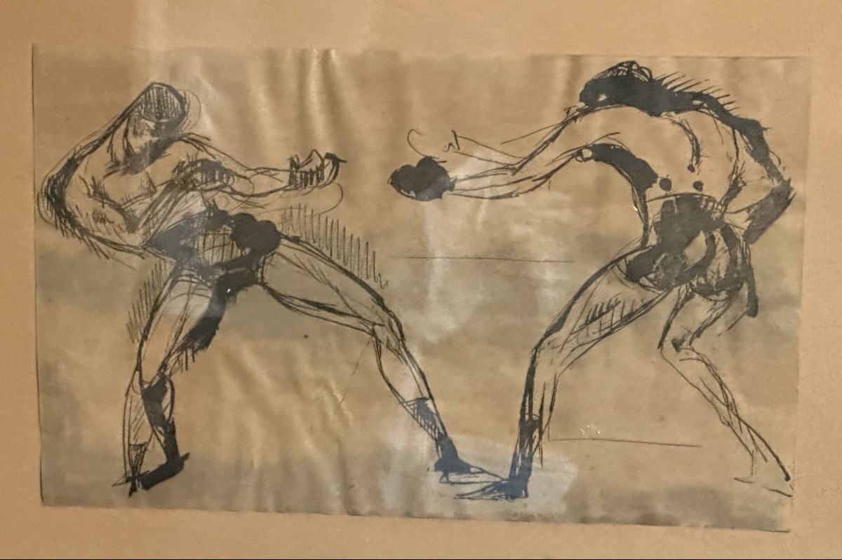 Boxeurs Art Deco encadrés Sport de combat 1930 