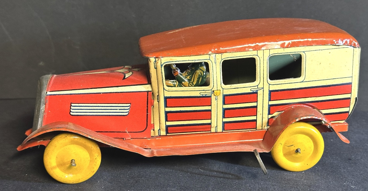 Ancien jouet Matarazzo Argentine Voiture Ford Woody vers 1940 jouet tôle lithographiée /9