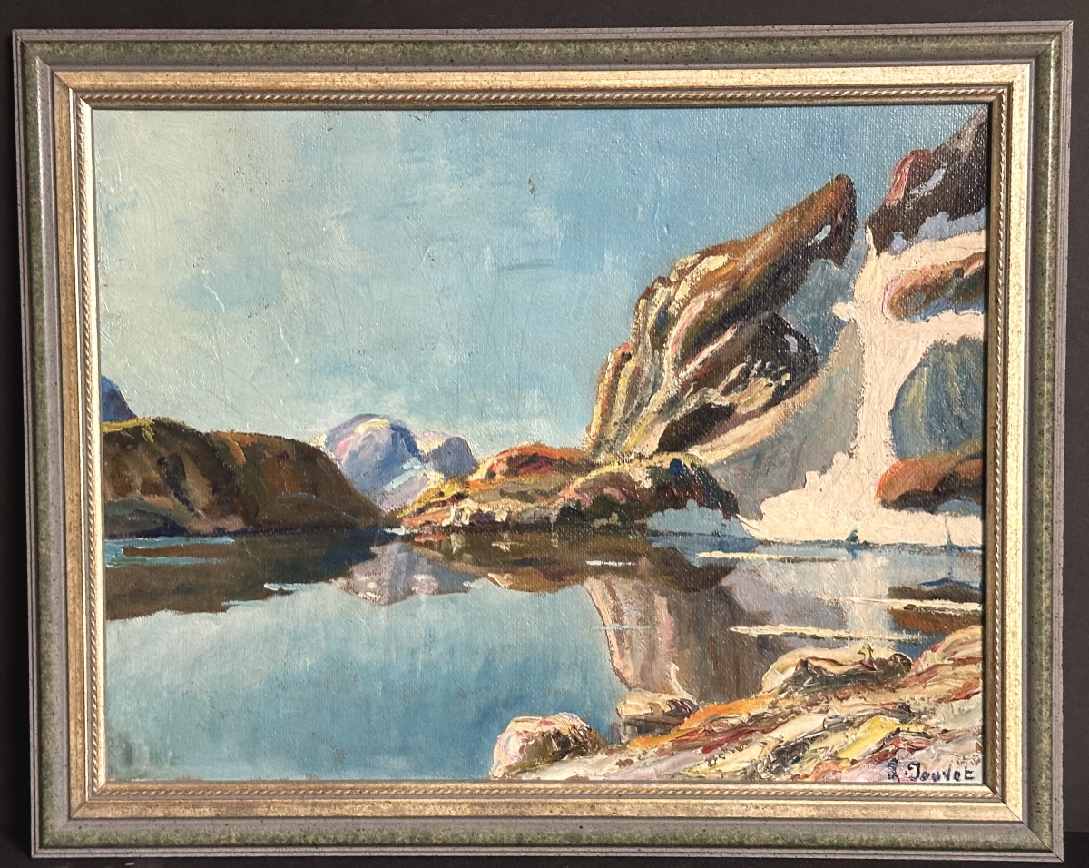 Paul JOUVET 1892-1981 Huile Lac de l’Eychauda Hautes Alpes montagne Massif des Écrins -photo-2