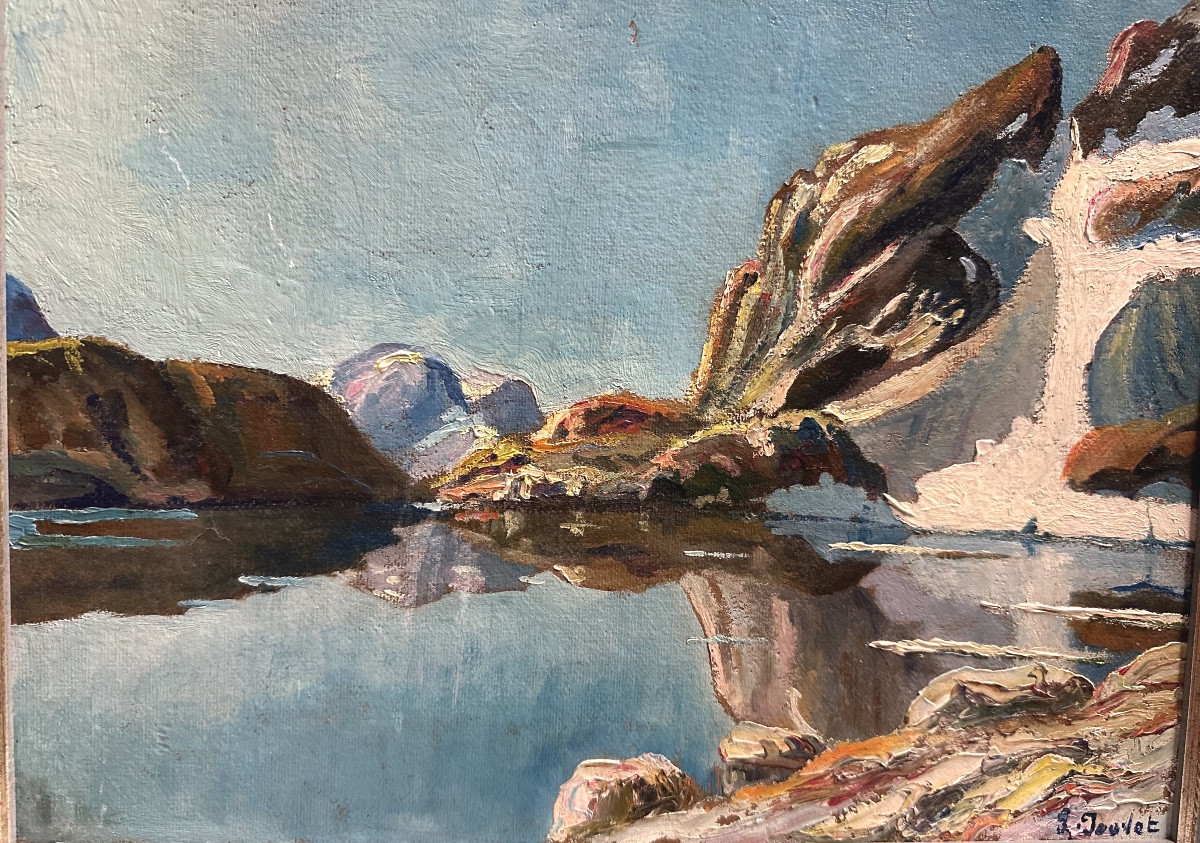 Paul JOUVET 1892-1981 Huile Lac de l’Eychauda Hautes Alpes montagne Massif des Écrins 