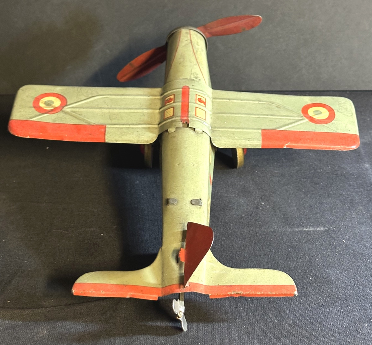 Vintage Joustra F-vol Wind-up Toy Airplane, Lithographed Tinplate, Propeller. Very Good Condition /10 -photo-1