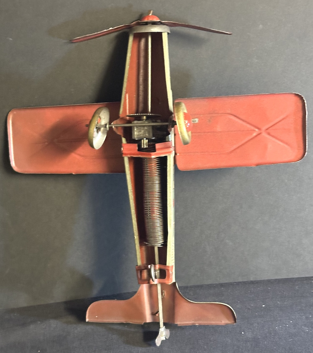 Vintage Joustra F-vol Wind-up Toy Airplane, Lithographed Tinplate, Propeller. Very Good Condition /10 -photo-3