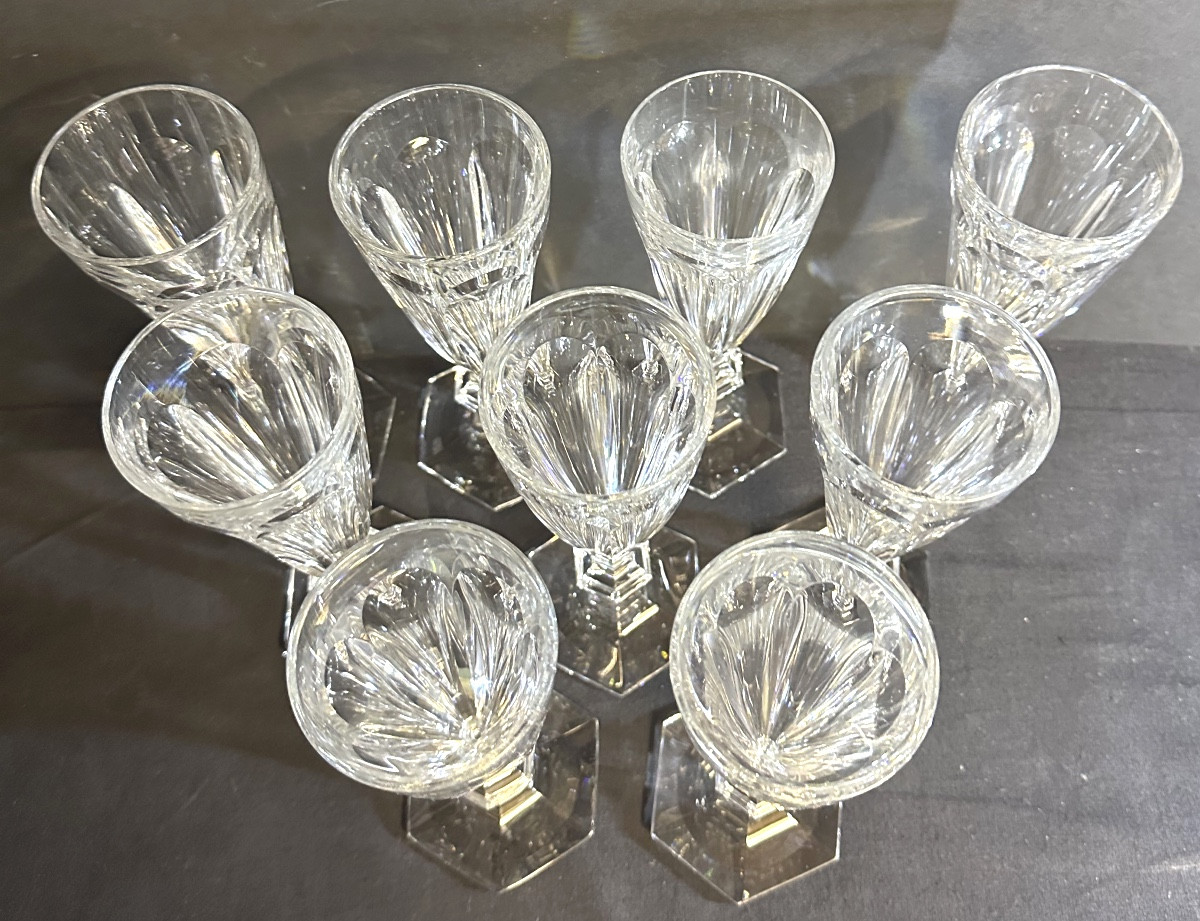 Baccarat 9 Crystal Champagne Flutes, Harcourt Model 1841, Signed. In Very Good Condition. -photo-3