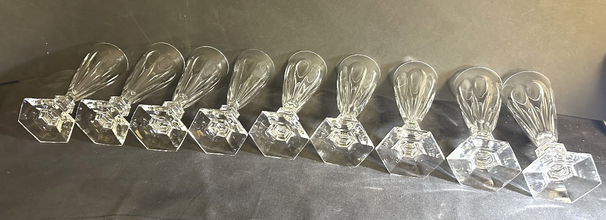 Baccarat 9 Crystal Champagne Flutes, Harcourt Model 1841, Signed. In Very Good Condition. -photo-4