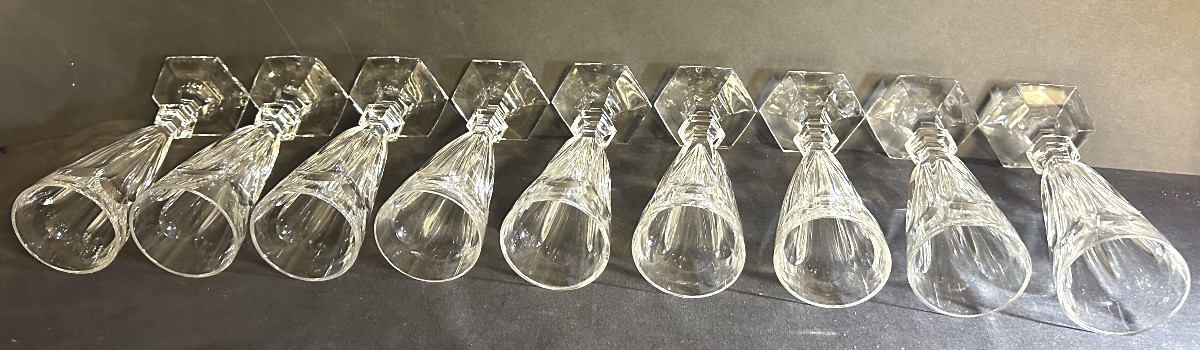 Baccarat 9 Crystal Champagne Flutes, Harcourt Model 1841, Signed. In Very Good Condition. -photo-5