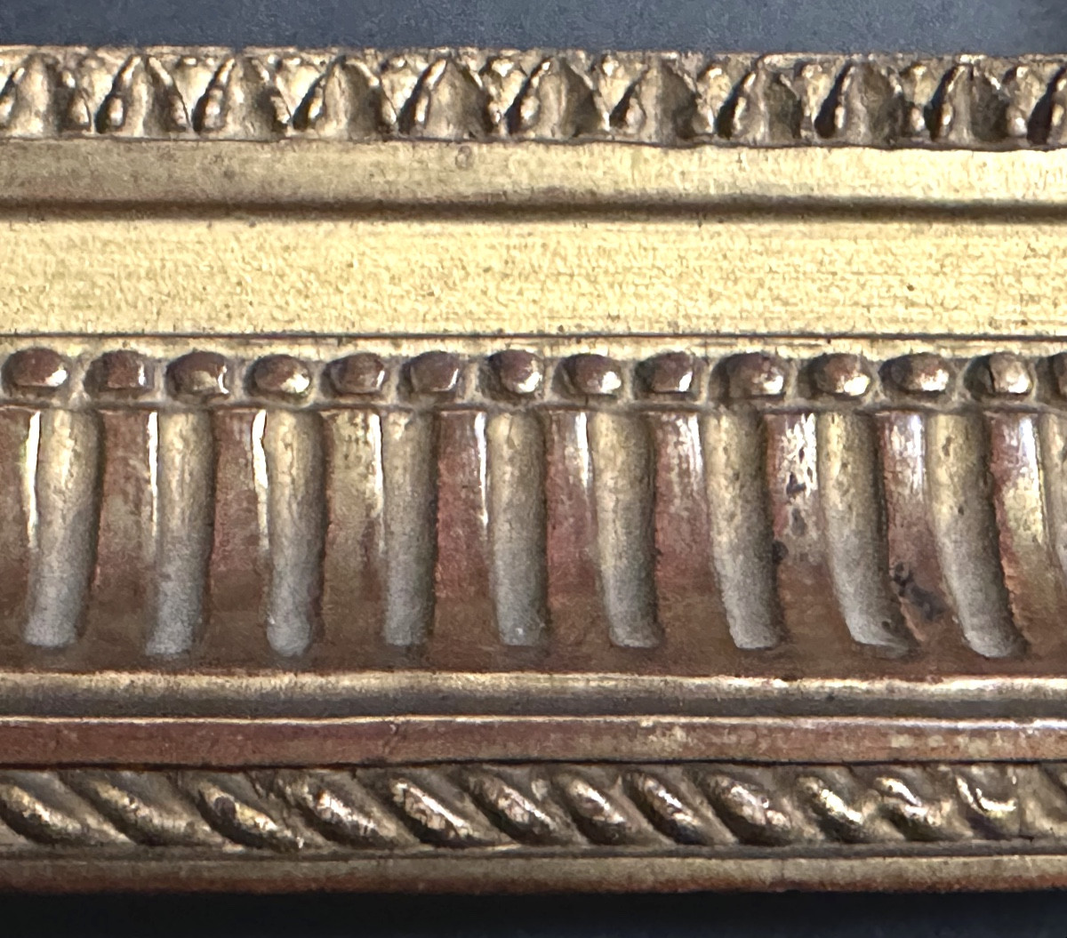 RARE paire de cadres à canaux XIXe 25x21,5cm en bois doré -photo-3