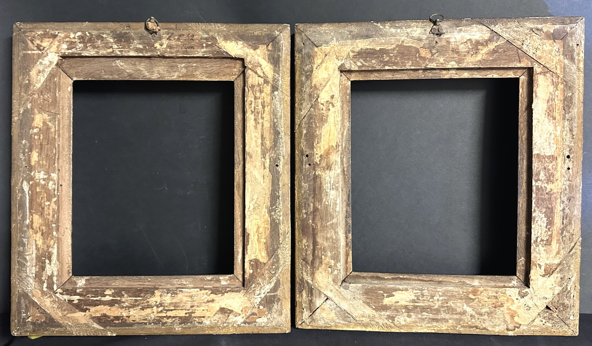 RARE paire de cadres à canaux XIXe 25x21,5cm en bois doré -photo-4