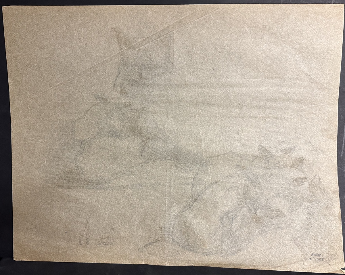 Helene VOGT 1902-1994 Nancy Grand fusain CHATS et chatons Art Deco signé chat chatte /4-photo-2