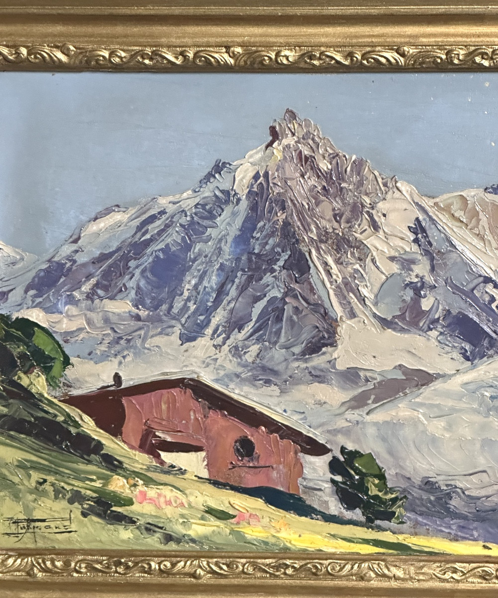 André Raynaud 1890-1974 Painting Aiguille Verte Chamonix And Chalet Mont Blanc Alps Mountain 74-photo-3