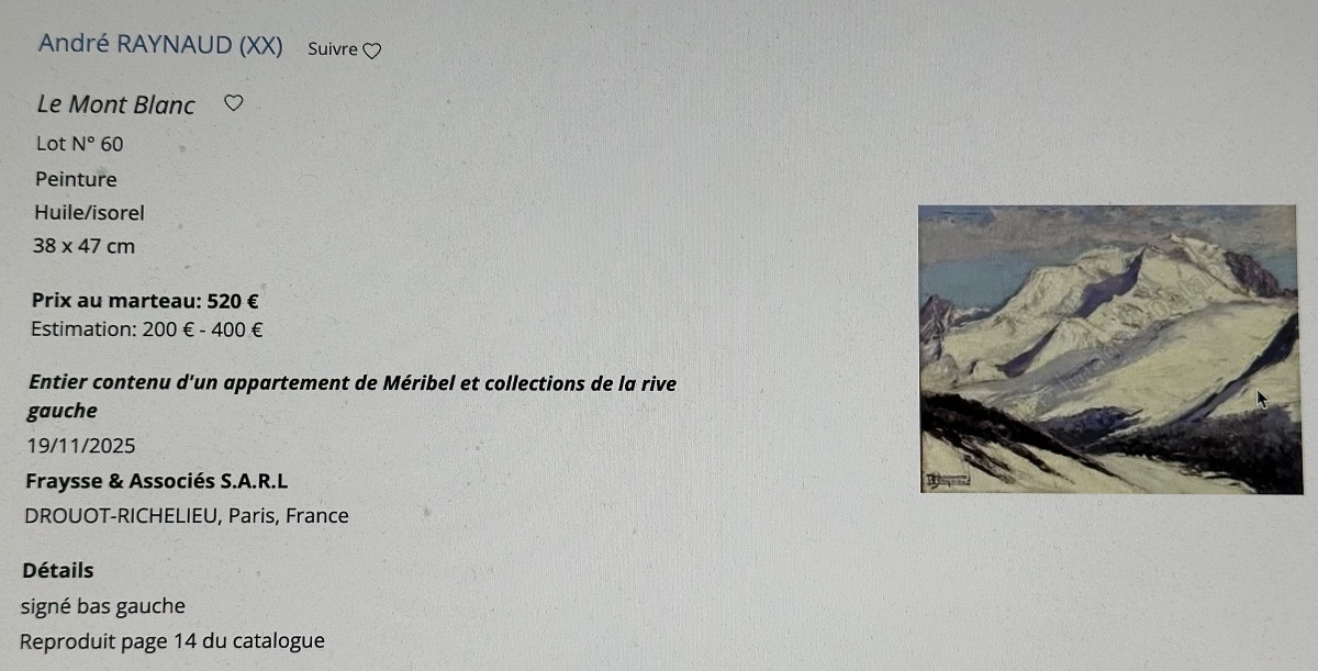 André Raynaud 1890-1974 Painting Aiguille Verte Chamonix And Chalet Mont Blanc Alps Mountain 74-photo-4