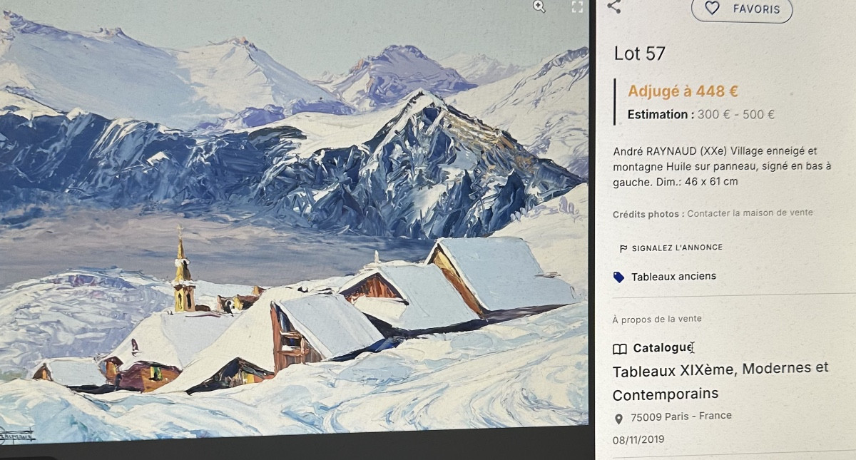 André Raynaud 1890-1974 Painting Aiguille Verte Chamonix And Chalet Mont Blanc Alps Mountain 74-photo-6