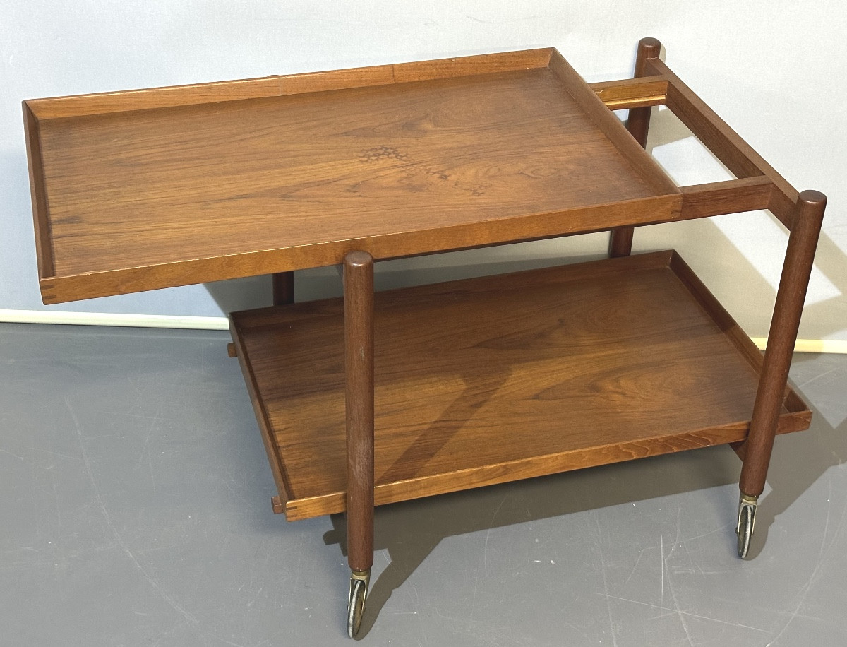 Poul Hundevad Rolling Serving Table For Vadrup Denmark 1960 Vintage Trolley Signed-photo-3