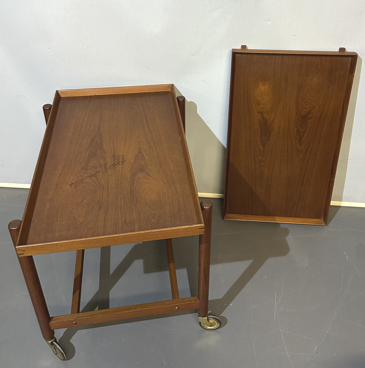 Poul Hundevad Rolling Serving Table For Vadrup Denmark 1960 Vintage Trolley Signed-photo-1