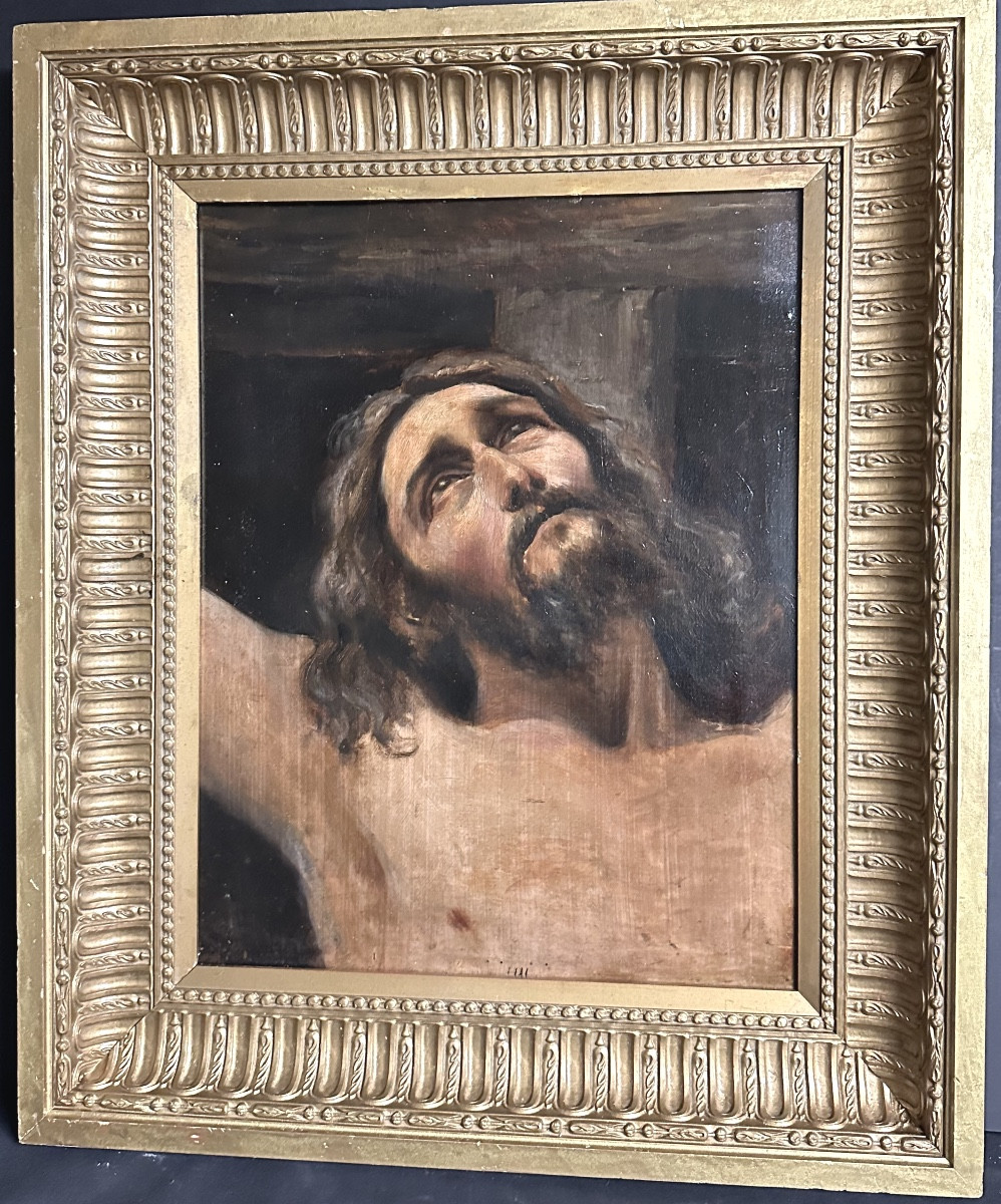 Important 19th-century Oil Painting Of Christ In Bust On Mahogany 