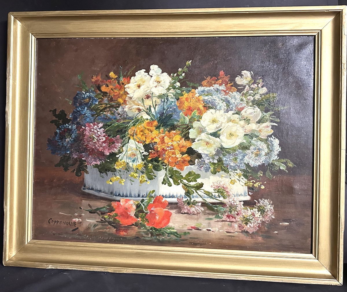 Jacques Van Coppenolle 1878-1915 Large Oil Painting, Barbizon Floral Composition, Flowers-photo-2