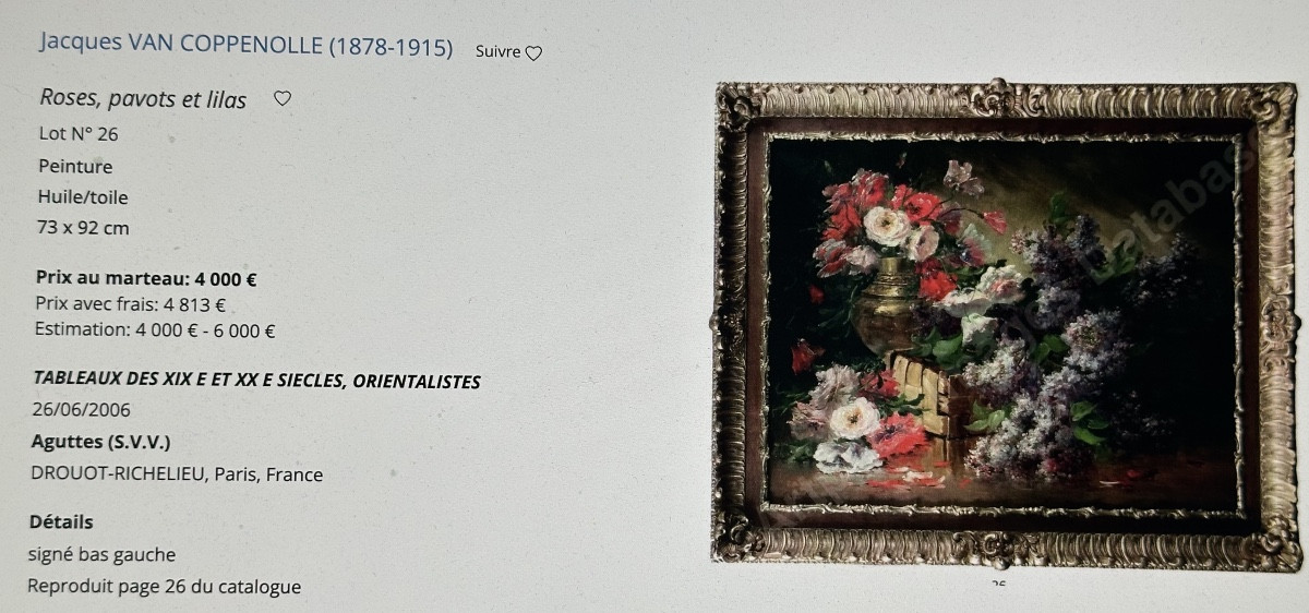 Jacques Van Coppenolle 1878-1915 Large Oil Painting, Barbizon Floral Composition, Flowers-photo-3