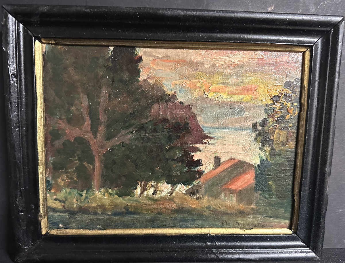 Marcel MALATIER 1884-1954 Huile Paysage arboré au crépuscule-photo-2