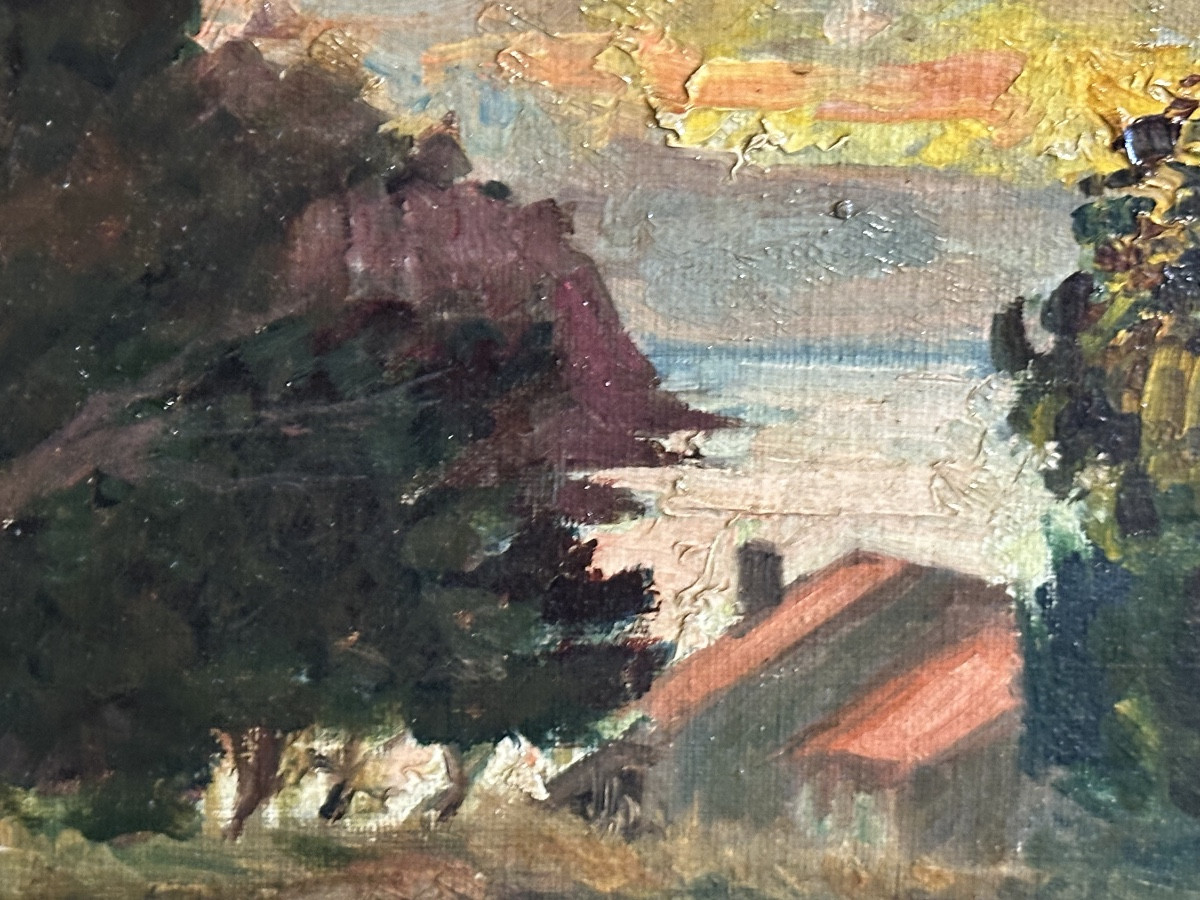 Marcel MALATIER 1884-1954 Huile Paysage arboré au crépuscule