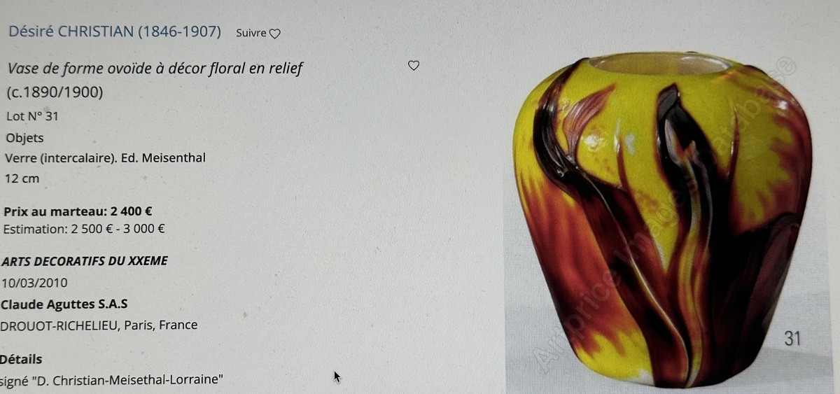 Attributed To Désiré Christian 1846-1907, Rare Vase Of Orchids In Engraved And Hammered Glass, Meisenthal -photo-7