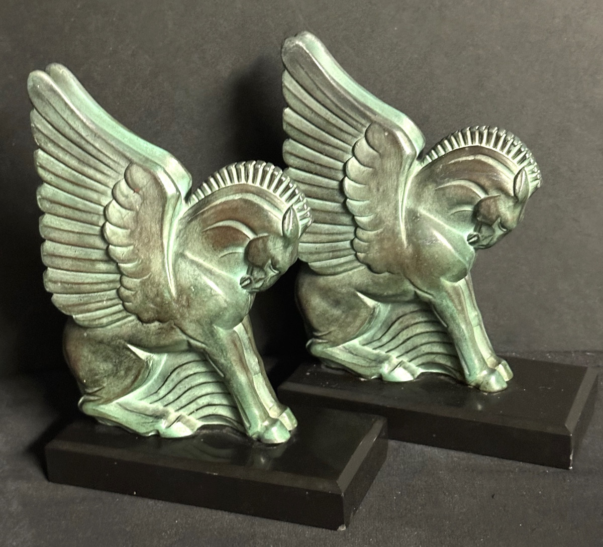 Gh Laurent 1880-1940 For Max Le Verrier Pegasus Pair Of Bookends 1930 Art Deco Referenced -photo-2