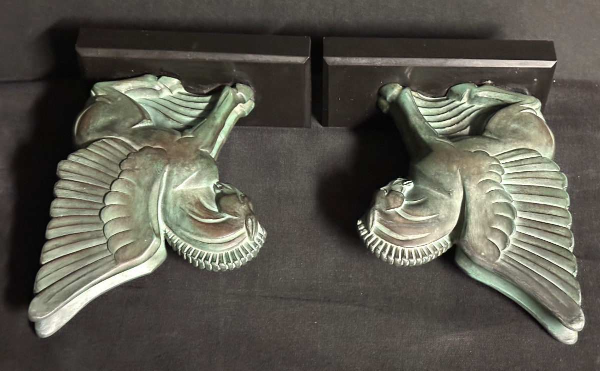 Gh Laurent 1880-1940 For Max Le Verrier Pegasus Pair Of Bookends 1930 Art Deco Referenced -photo-4