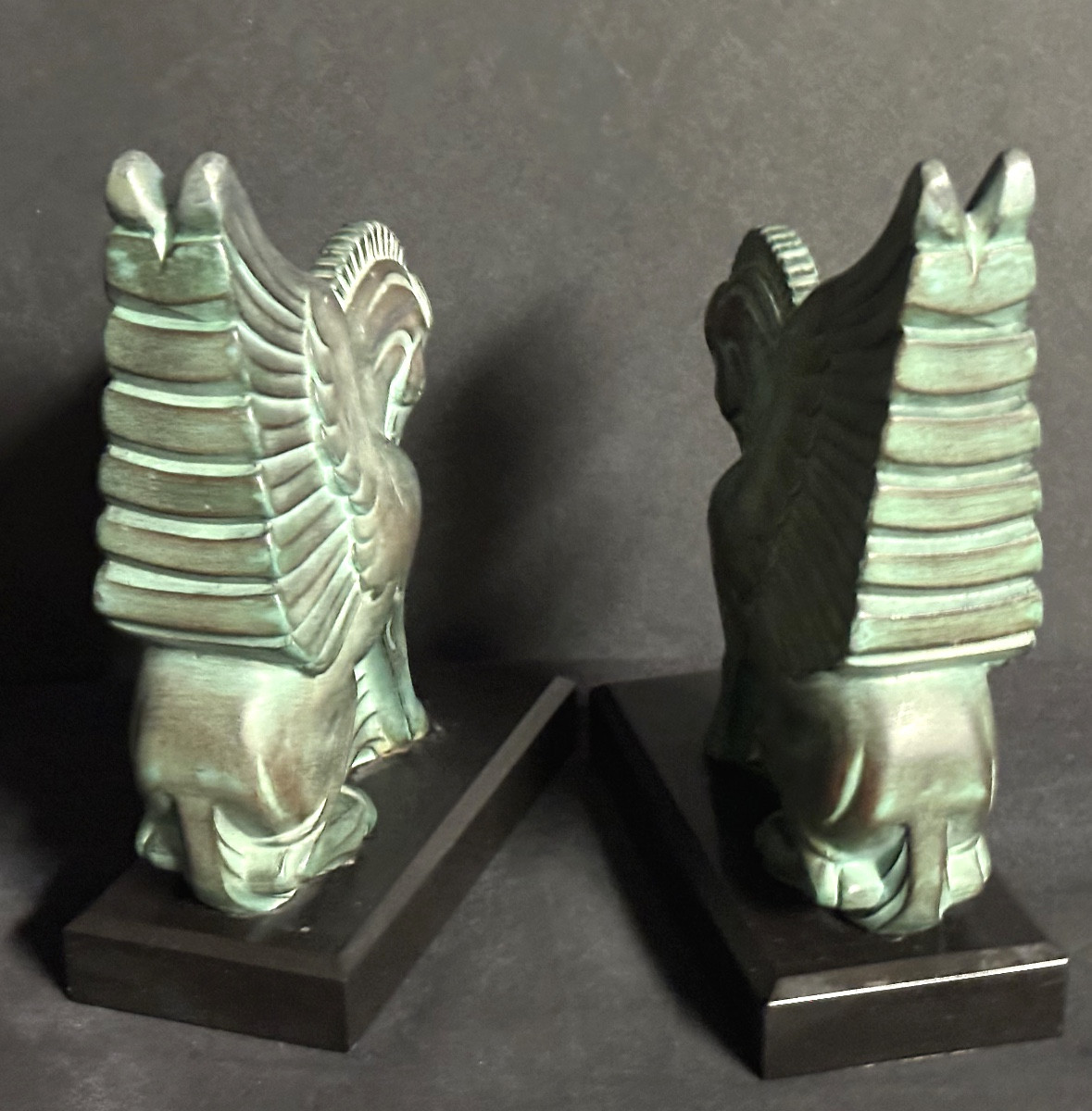 Gh Laurent 1880-1940 For Max Le Verrier Pegasus Pair Of Bookends 1930 Art Deco Referenced -photo-1