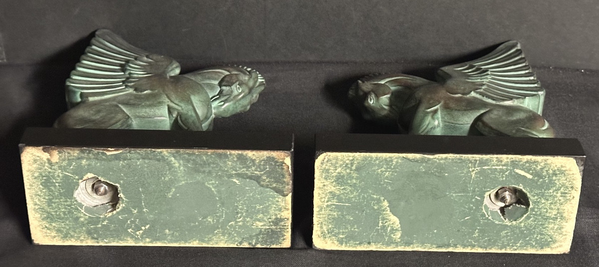 Gh Laurent 1880-1940 For Max Le Verrier Pegasus Pair Of Bookends 1930 Art Deco Referenced -photo-2