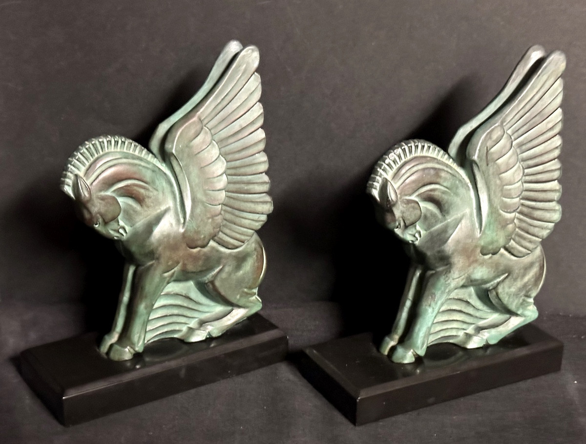 Gh Laurent 1880-1940 For Max Le Verrier Pegasus Pair Of Bookends 1930 Art Deco Referenced -photo-3