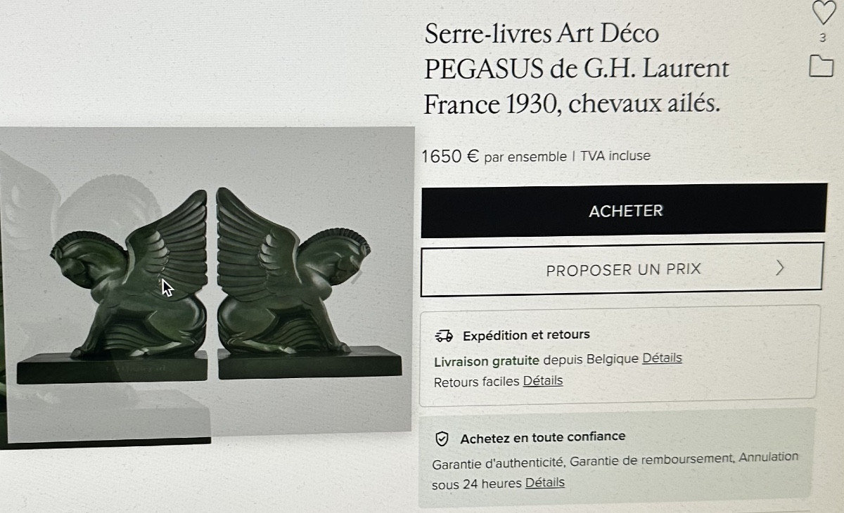 Gh Laurent 1880-1940 For Max Le Verrier Pegasus Pair Of Bookends 1930 Art Deco Referenced -photo-4