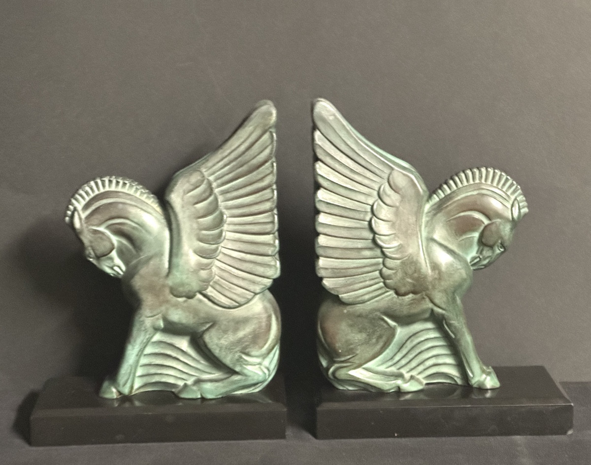 Gh Laurent 1880-1940 For Max Le Verrier Pegasus Pair Of Bookends 1930 Art Deco Referenced 
