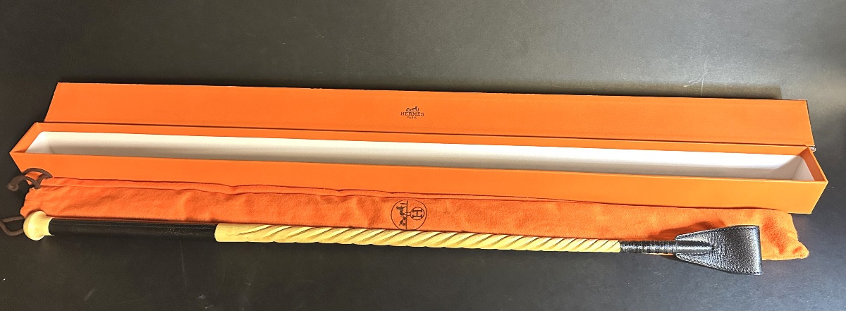 Hermès Soft Leather And Hackberry Riding Crop. Like New Condition In Its Original Box And Cover.