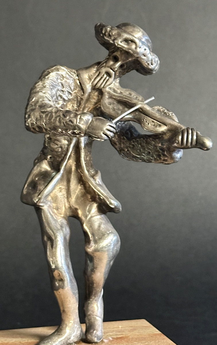 Large Silver Sculpture Ben Zion 925/1000 Standing Violinist Judaica Israel 15.6cm /5-photo-1