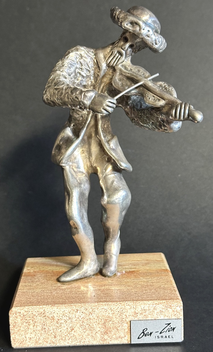 Large Silver Sculpture Ben Zion 925/1000 Standing Violinist Judaica Israel 15.6cm /5