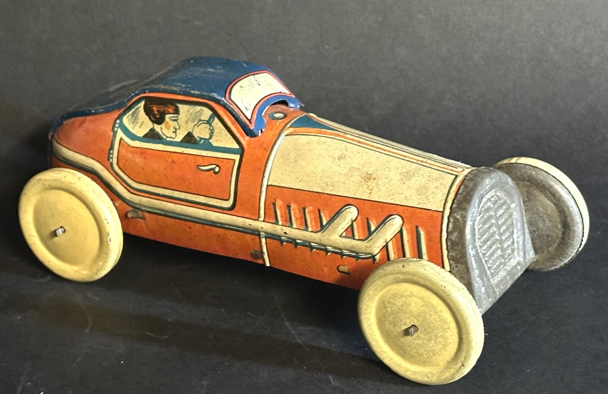 MEMO voiture de course No 908 en tole lithographiée jouet en très bon état /12