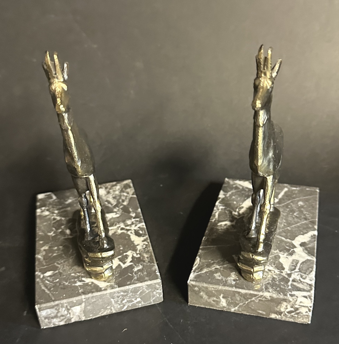 Pair Of Art Deco Chamois Bookends With Ibex Design, Alpine Mountain Style. Very Good Condition.-photo-1