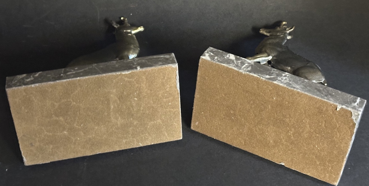 Pair Of Art Deco Chamois Bookends With Ibex Design, Alpine Mountain Style. Very Good Condition.-photo-2