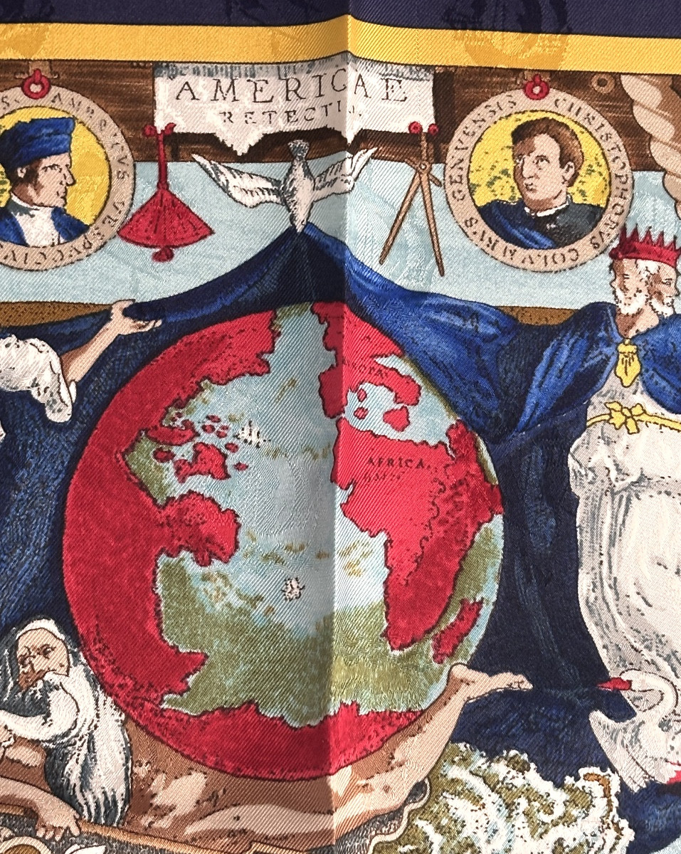 Hermès Silk Scarf 1992 Christopher Columbus Discovers America Near Mint Condition Special Edition-photo-3