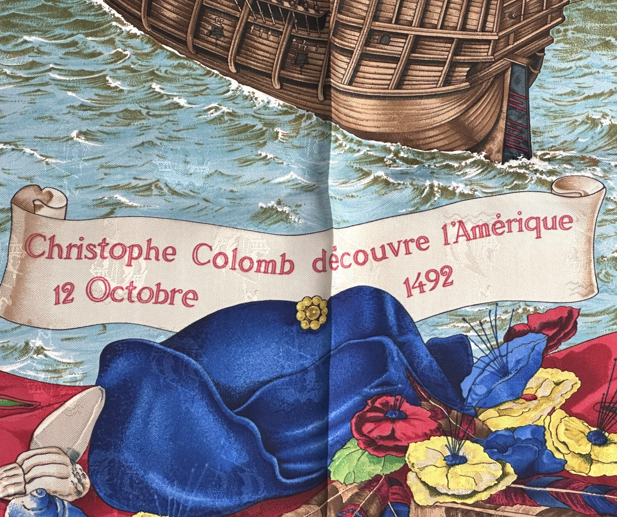 Hermès Silk Scarf 1992 Christopher Columbus Discovers America Near Mint Condition Special Edition-photo-1