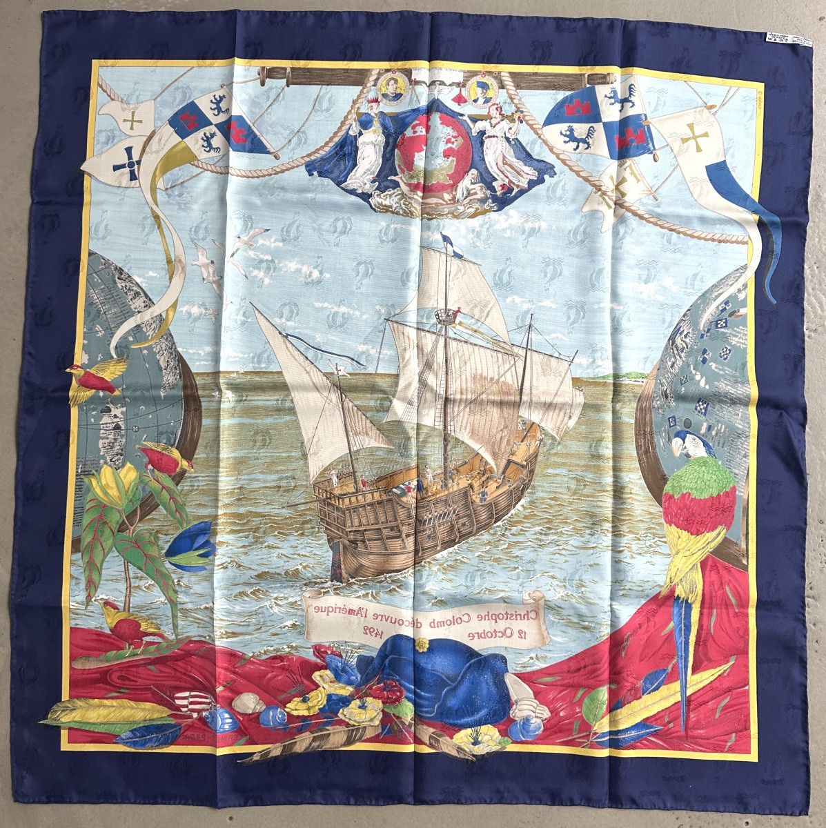 Hermès Silk Scarf 1992 Christopher Columbus Discovers America Near Mint Condition Special Edition-photo-7