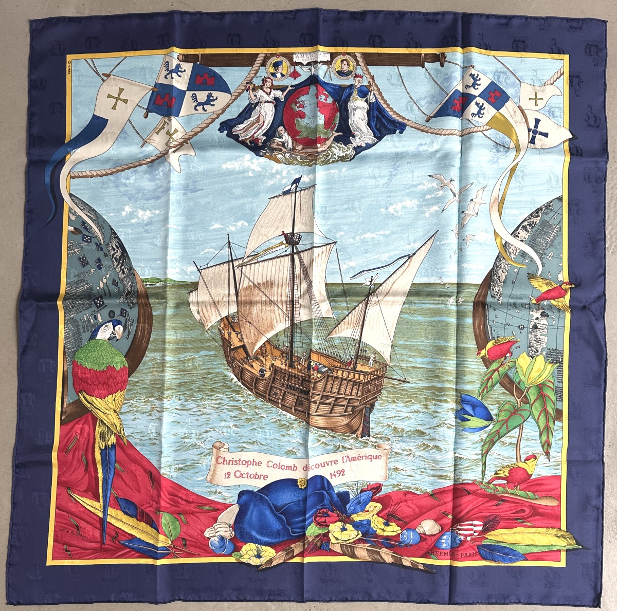 Hermès Silk Scarf 1992 Christopher Columbus Discovers America Near Mint Condition Special Edition