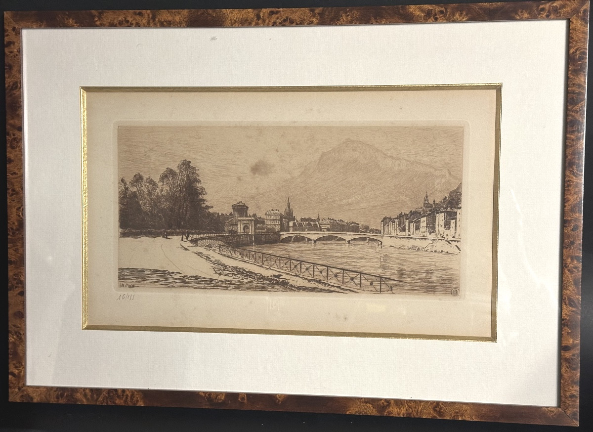 Joanny DREVET 1889-1969 GRENOBLE quais de l’Isere Vercors Moucherotte gravure Dauphiné-photo-2