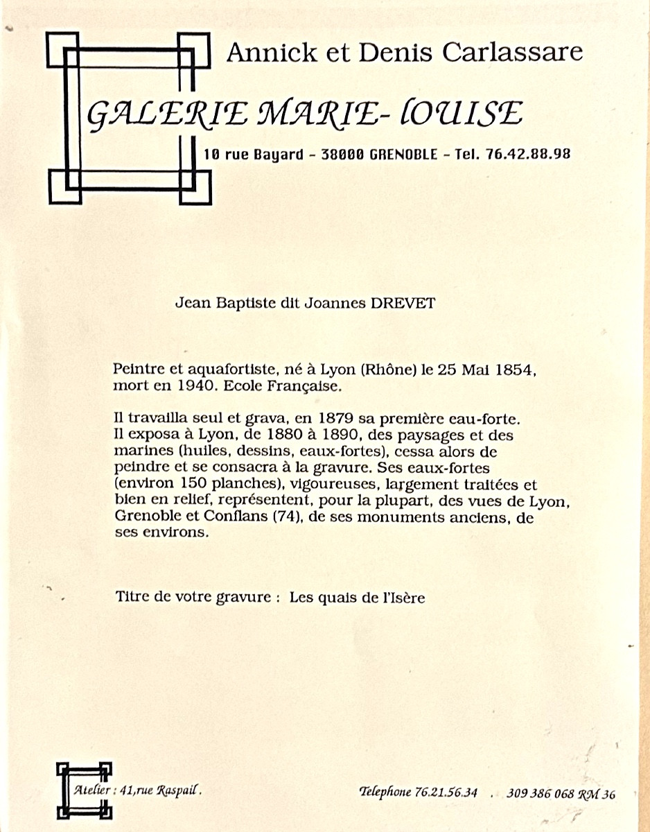 Joanny DREVET 1889-1969 GRENOBLE quais de l’Isere Vercors Moucherotte gravure Dauphiné-photo-4