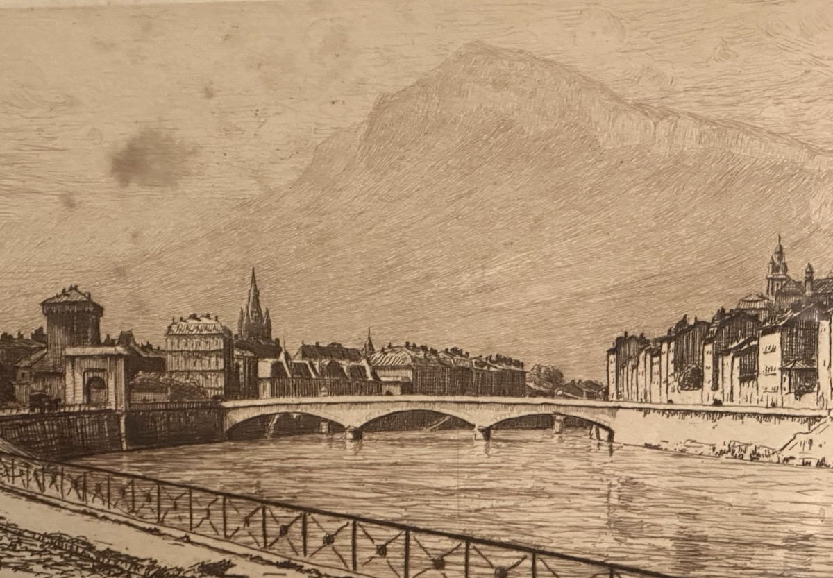 Joanny DREVET 1889-1969 GRENOBLE quais de l’Isere Vercors Moucherotte gravure Dauphiné-photo-5