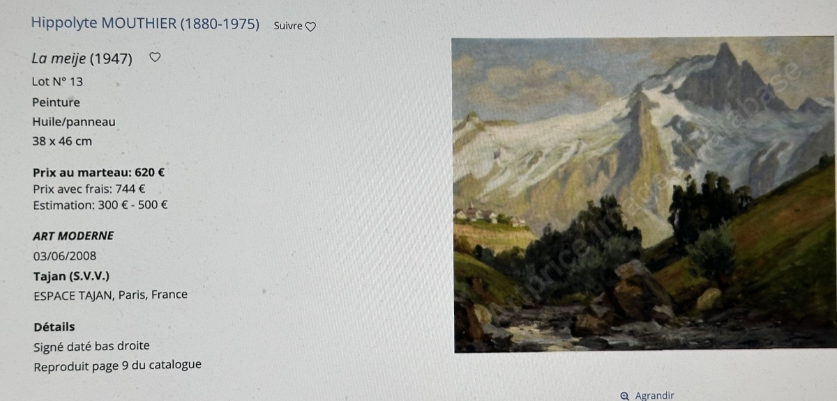 Hippolyte Mouthier 1880-1975 Oil Painting, Le Tenneverge, Griffe, Haute-savoie, Alps, Mountain -photo-1