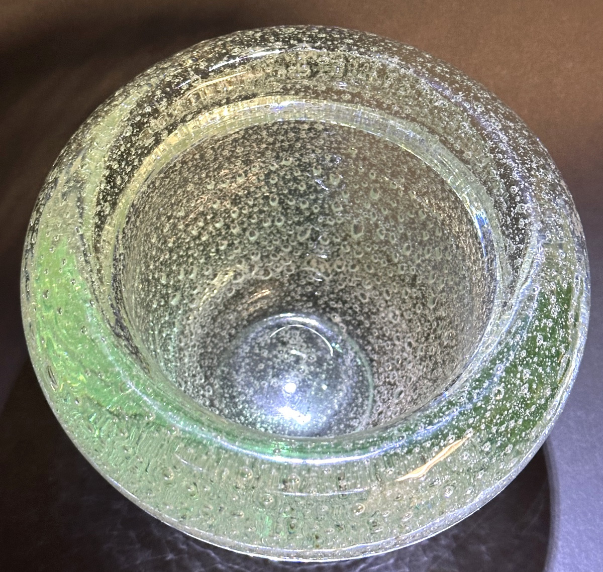 DAUM Nancy Très épais vase en verre bullé vert d’eau Art Deco 1930 Signé en très bon état-photo-1