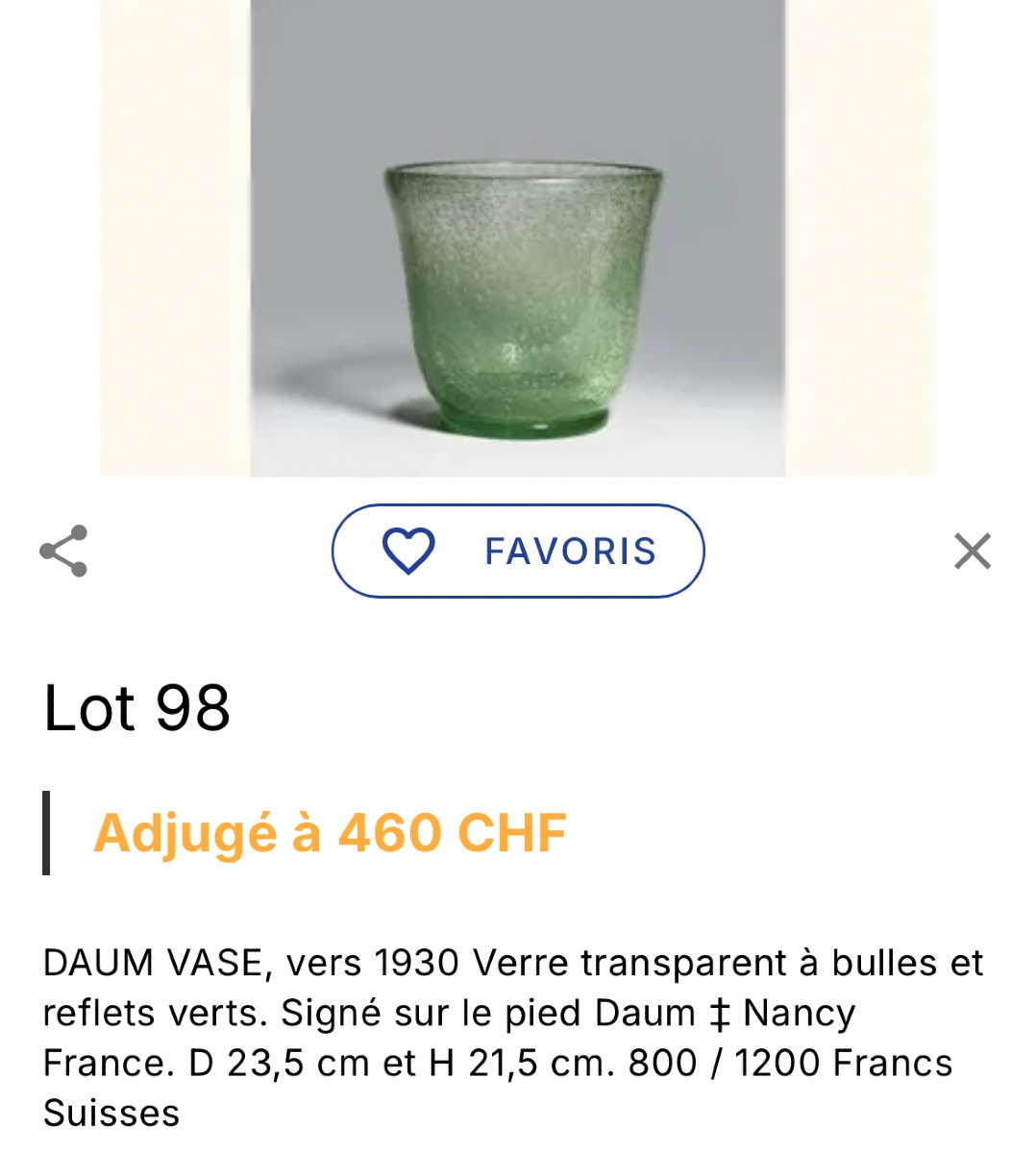 DAUM Nancy Très épais vase en verre bullé vert d’eau Art Deco 1930 Signé en très bon état-photo-4