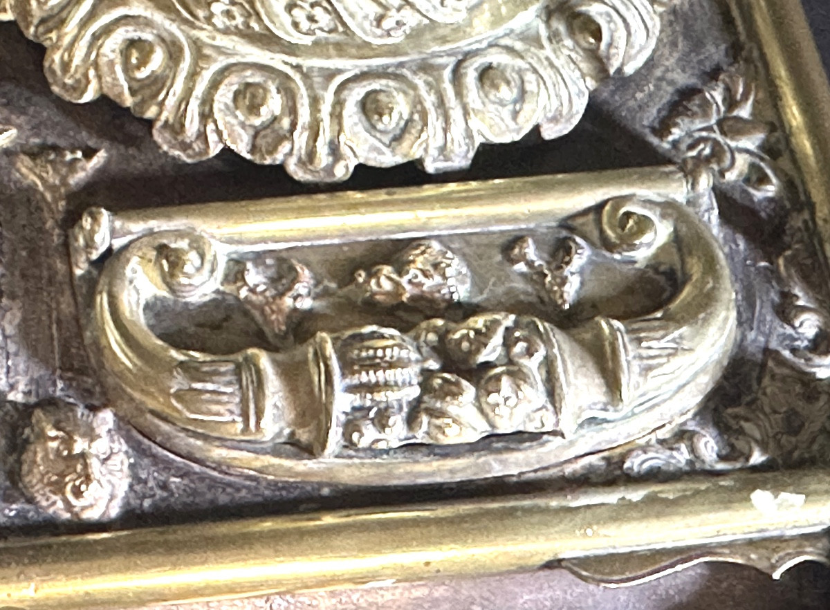 Rare encrier XIXe bronze et porcelaine LEON sur roulettes ensemble de bureau-photo-6