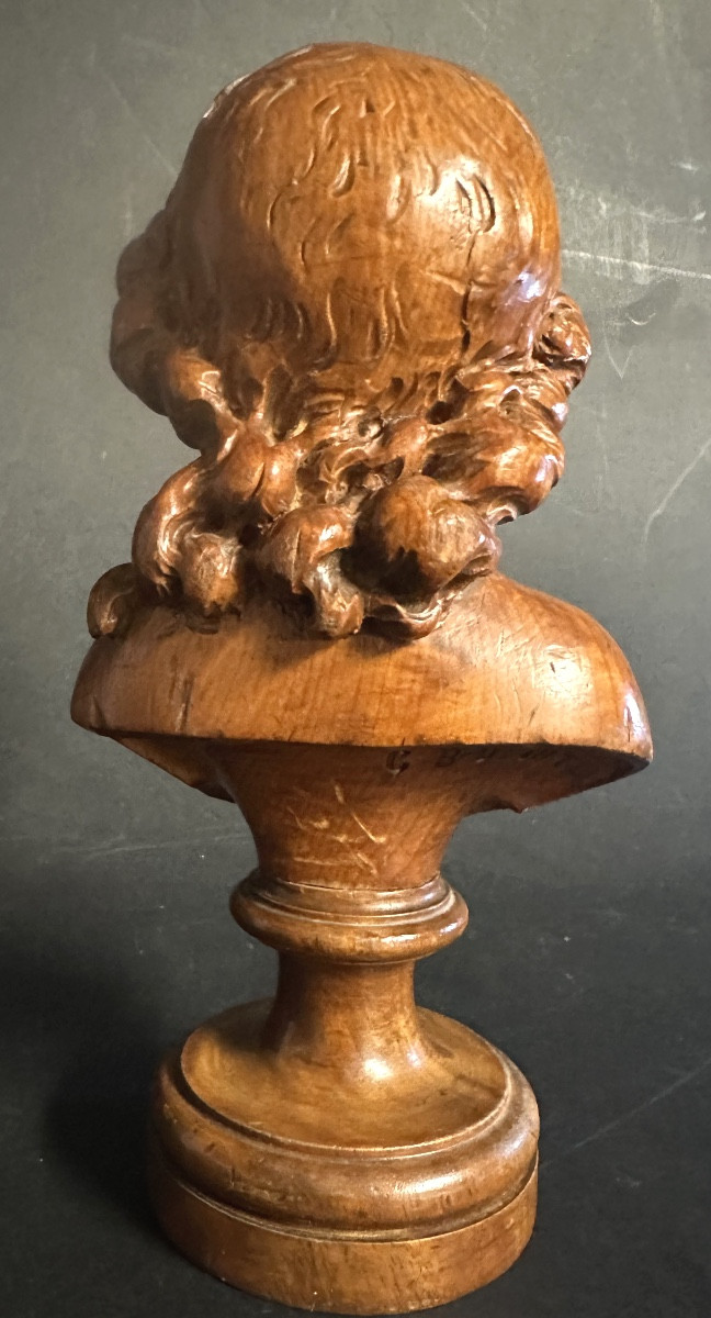 19th-century Wooden Sculpture Signed Cb Deloto. Bust Of A Child With Curly Hair. Very Good Condition. -photo-3